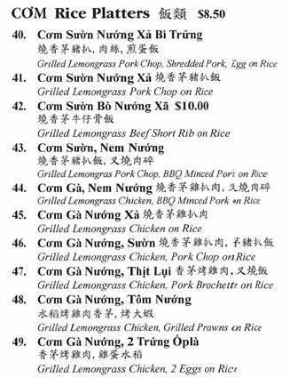 Menu, Truong Thanh Vietnamese Restaurant, Commercial Dr, Vancouver BC